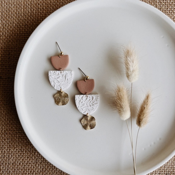 Clay Semi-Circle Dangle Earrings - Picture 2 of 2